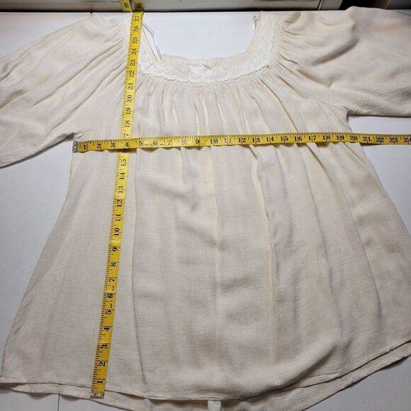 Allie Rose Linen Blend Peasant Blouse Top Beige Oatmeal White Crochet Lace NEW - Picture 10 of 11
